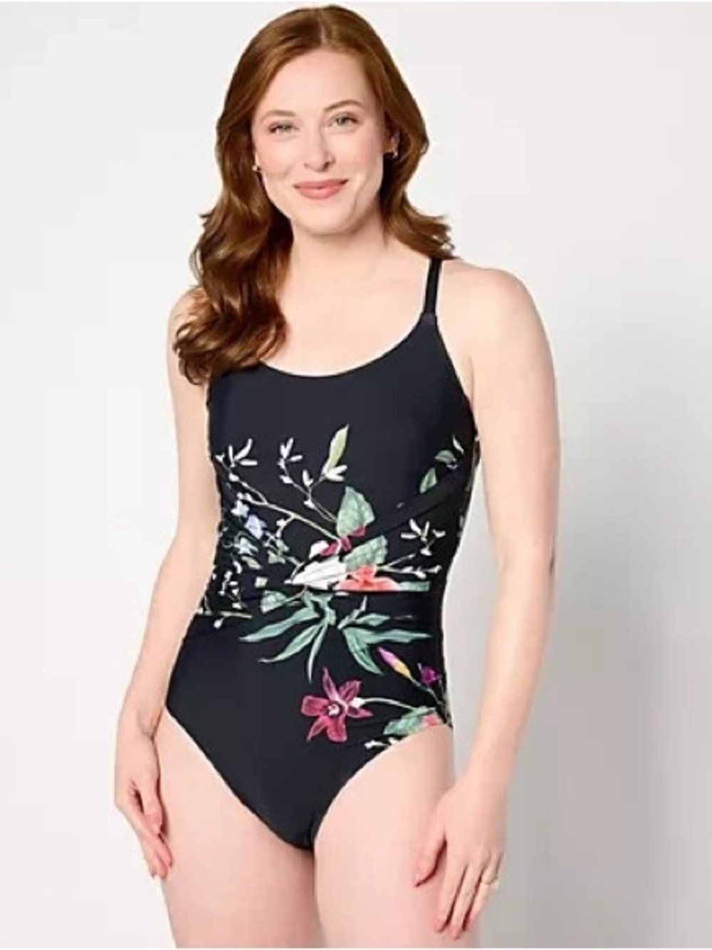 Jantzen Black Floral Tummy Control One Piece Swimsuit Size 22W NWT